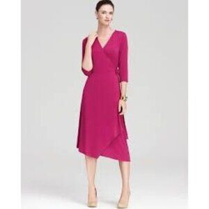 Eileen Fisher Wrap Dress 1X Fushia Pink Rasberry 3/4 Sleeve Maxi Stretchy Soft